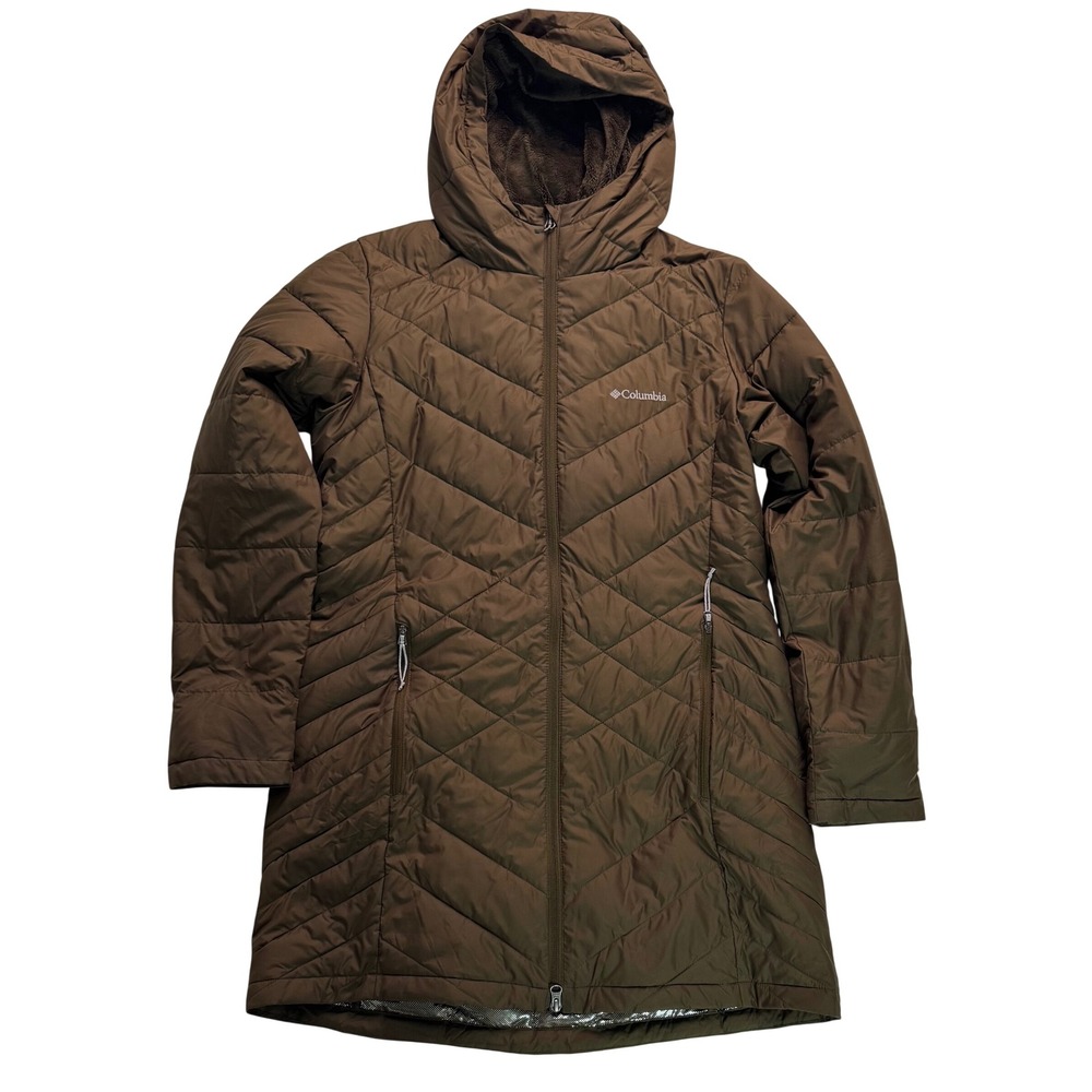 Columbia Heavenly Long Hooded Jacket Brown WL0011 Omni-Heat Parka Womens L